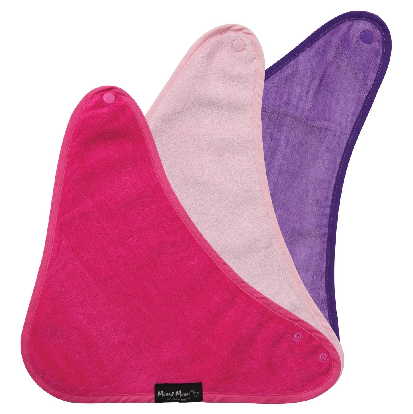 3 PACK - Mum 2 Mum Bandana Style Baby Bibs - Cerise / Purple / Baby Pink