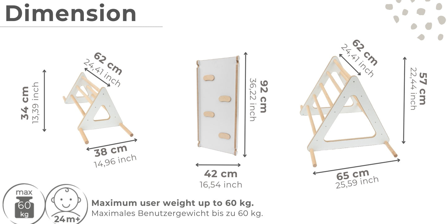 Set: climbing triangle + slide for children | Climbing frame and slide for kids minimalist design | Yarnwood triangle for toddlers with slide 100% ECO | Made in EU-1