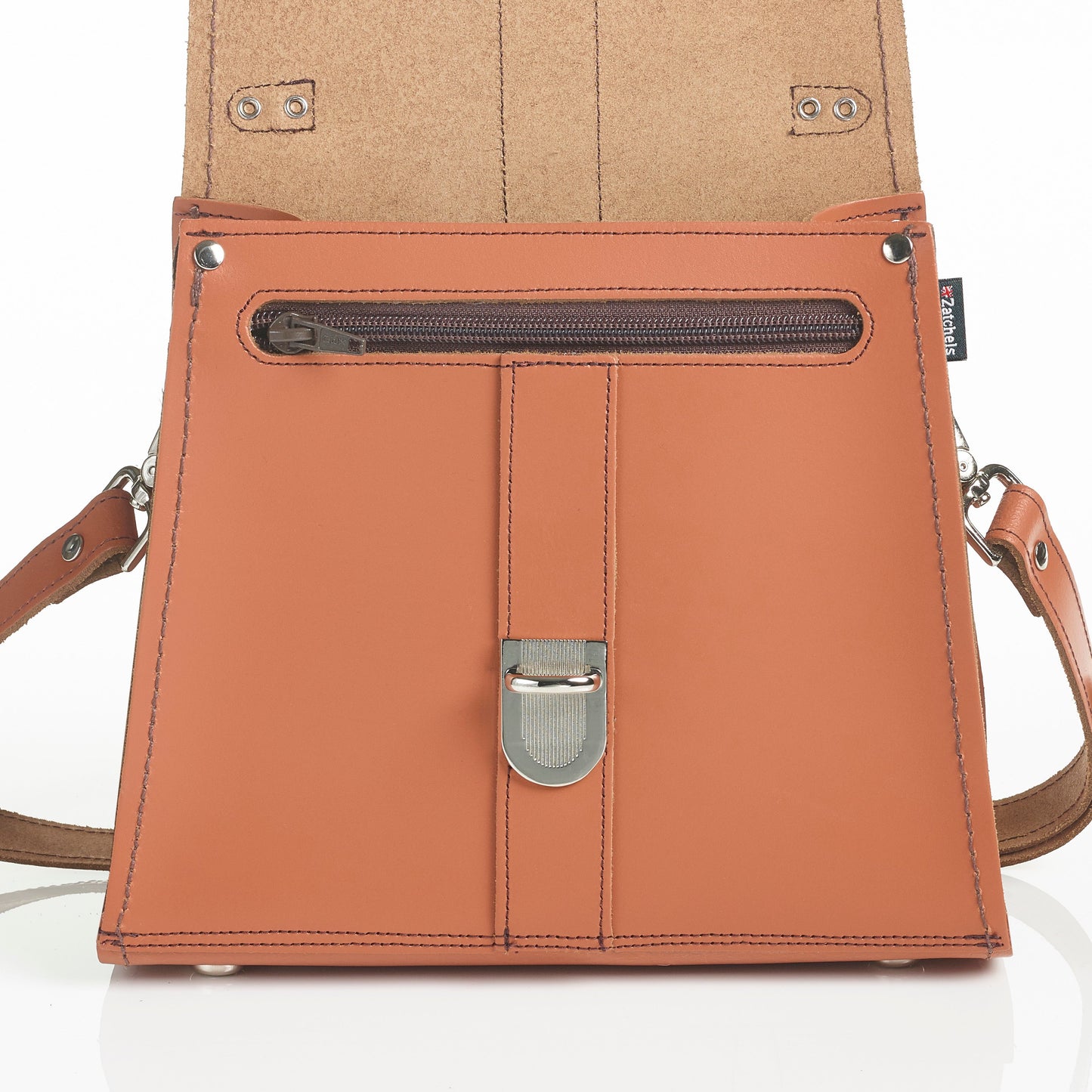 Handmade Leather Cross Body Bag - Burnt Orange-3