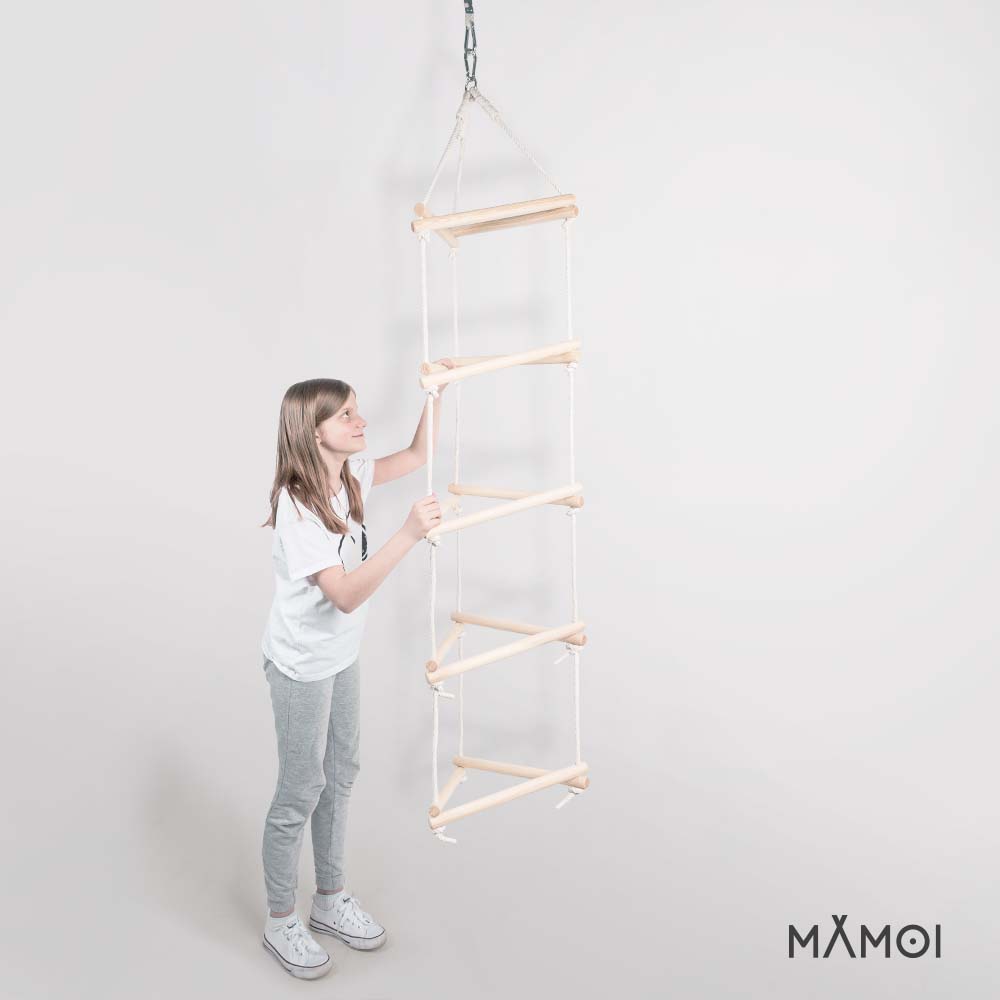 MAMOI® Hanging Triangle Ladder for Kids | Rope Ladder Kids Outdoor scandi Design | Sustainable Hanging 3 sided Ladder Kids made of Natural Wood | 100% ECO | Made in EU-4