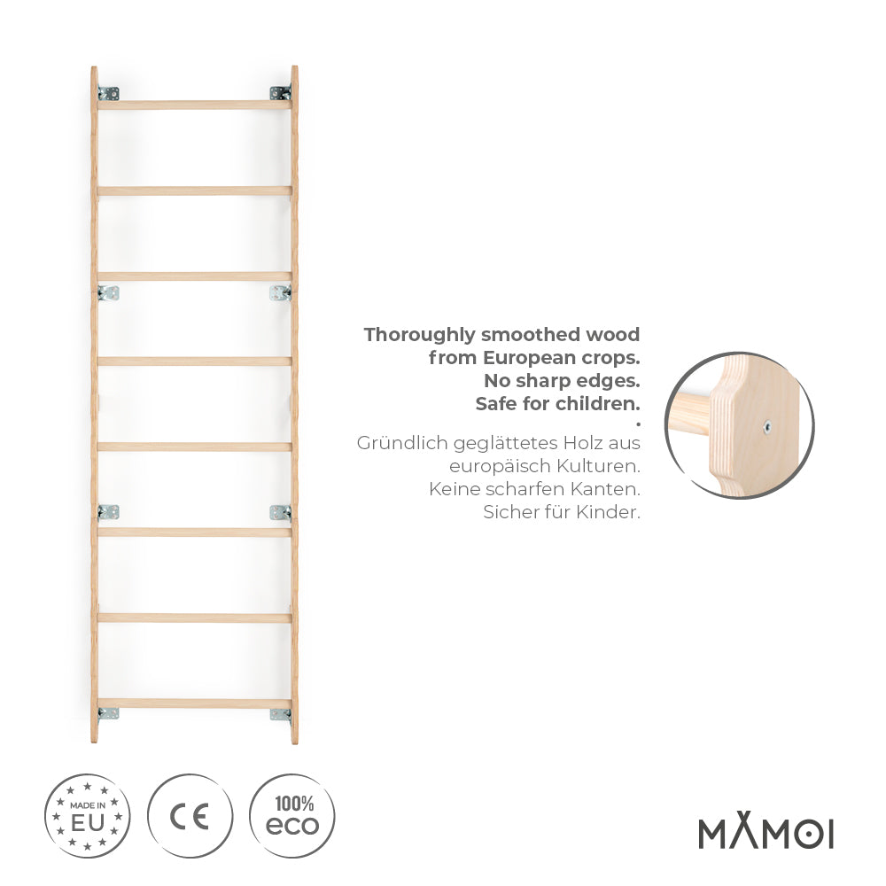 MAMOI® Indoor climbing frame, wall bars for children’s room, gymnastic rings for kids to climb, climbing wall and play equipment made of plywood, gym equipment with pull-up bar for indoor use, sports equipment from 3 years old.-1