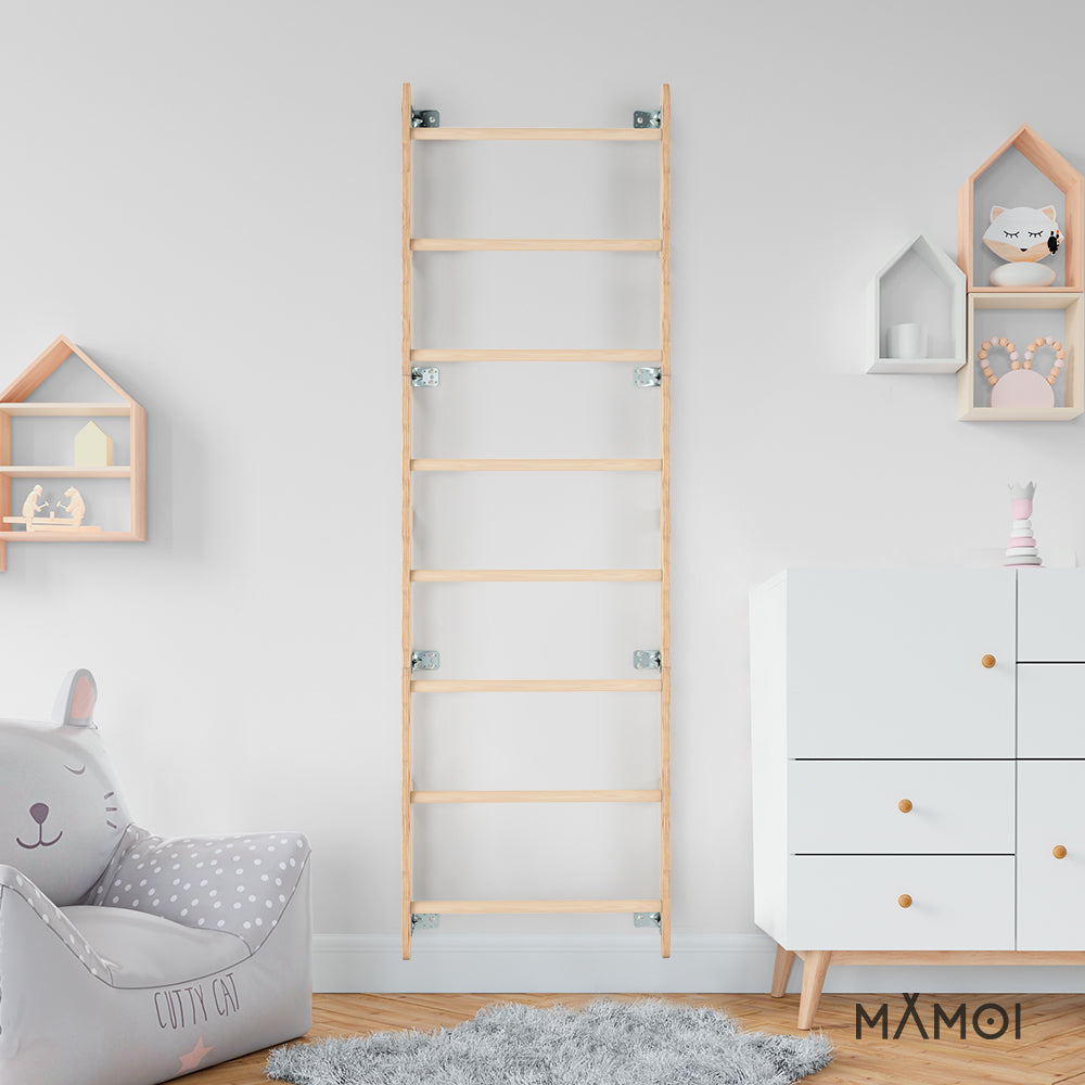 MAMOI® Indoor climbing frame, wall bars for children’s room, gymnastic rings for kids to climb, climbing wall and play equipment made of plywood, gym equipment with pull-up bar for indoor use, sports equipment from 3 years old.-4