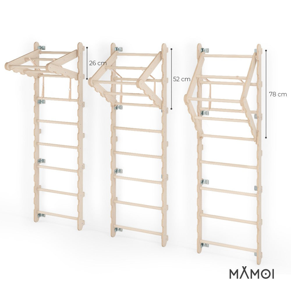 MAMOI® Swedish ladder, Wooden gorilla gym for kids, Indoor baby climbing frame for toddlers, Monkey bars and play gym, Childrens climbing wall, Gymnastics bar and equipment for home-5