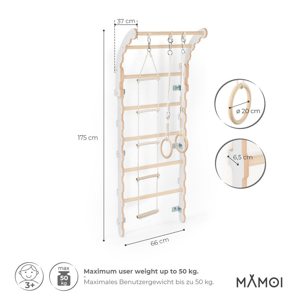 MAMOI® Swedish ladder, Wooden gorilla gym for kids, Indoor baby climbing frame for toddlers, Monkey bars and play gym, Childrens climbing wall, Gymnastics bar and equipment for home-1
