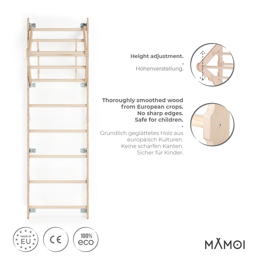 MAMOI® Swedish ladder, Wooden gorilla gym for kids, Indoor baby climbing frame for toddlers, Monkey bars and play gym, Childrens climbing wall, Gymnastics bar and equipment for home-1