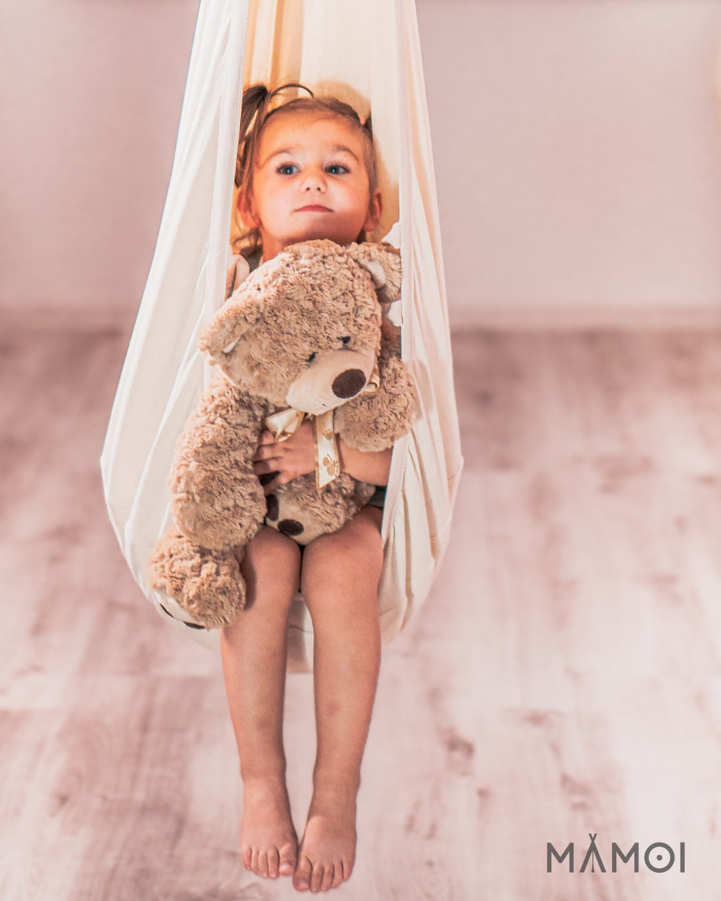 MAMOI® Swing hanging chair Beige, Indoor hammock, Sensory swing seat for bedroom for kids, Child door swinging nest for autism, Garden egg swings for children-4