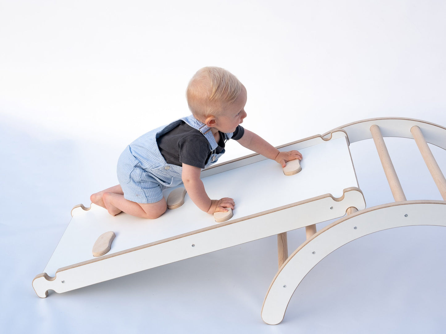 Set: climbing triangle + cradle + slide for children | Climbing frame and slide for kids minimalist design | Yarnwood triangle for toddlers with slide 100% ECO | Made in EU-5
