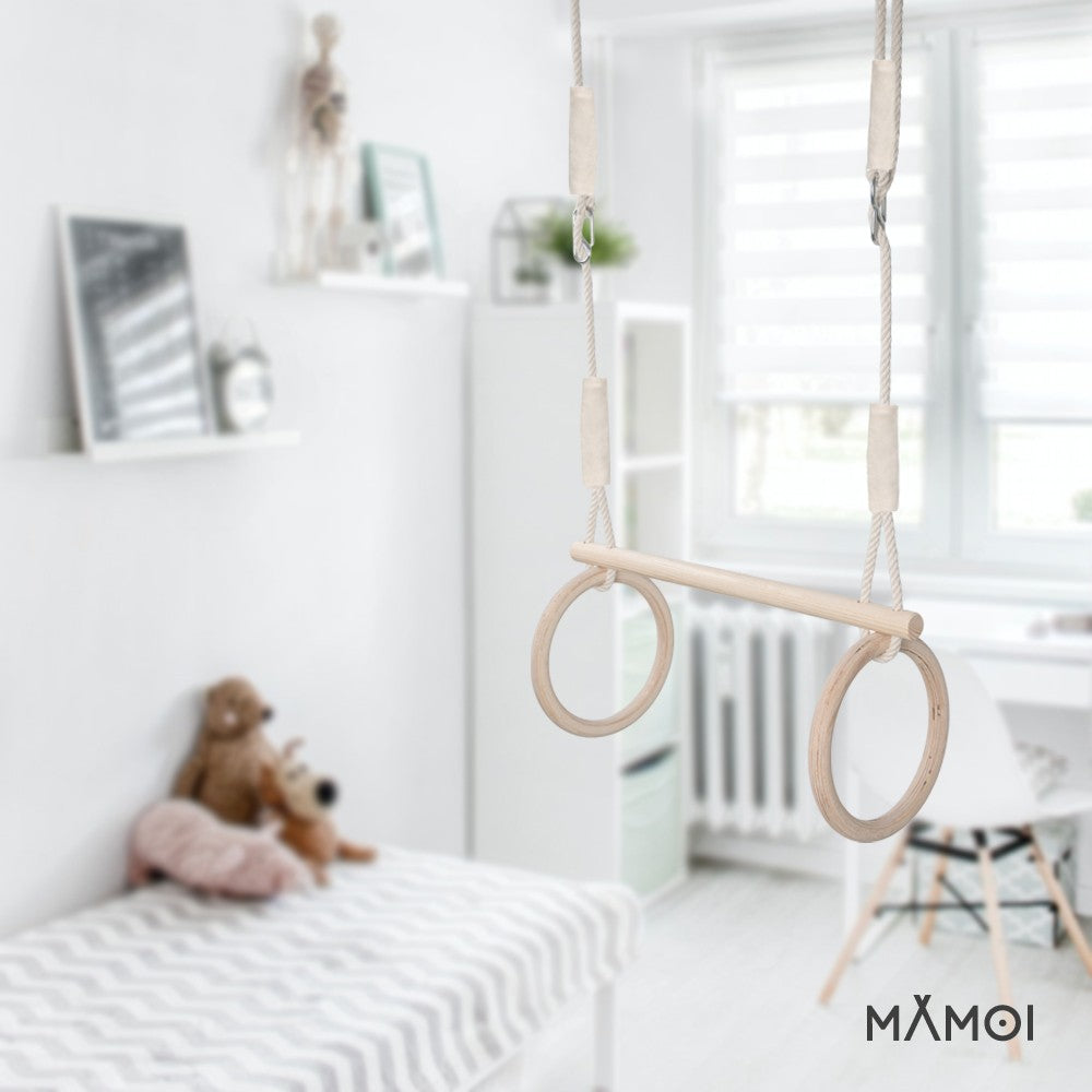 MAMOI® Trapeze bar baby swing, Indoor gymnastic rings, Monkey bars gorilla gym, Gymnastics pull up equipment for kids, Olympic rings and swings for calisthenics-5