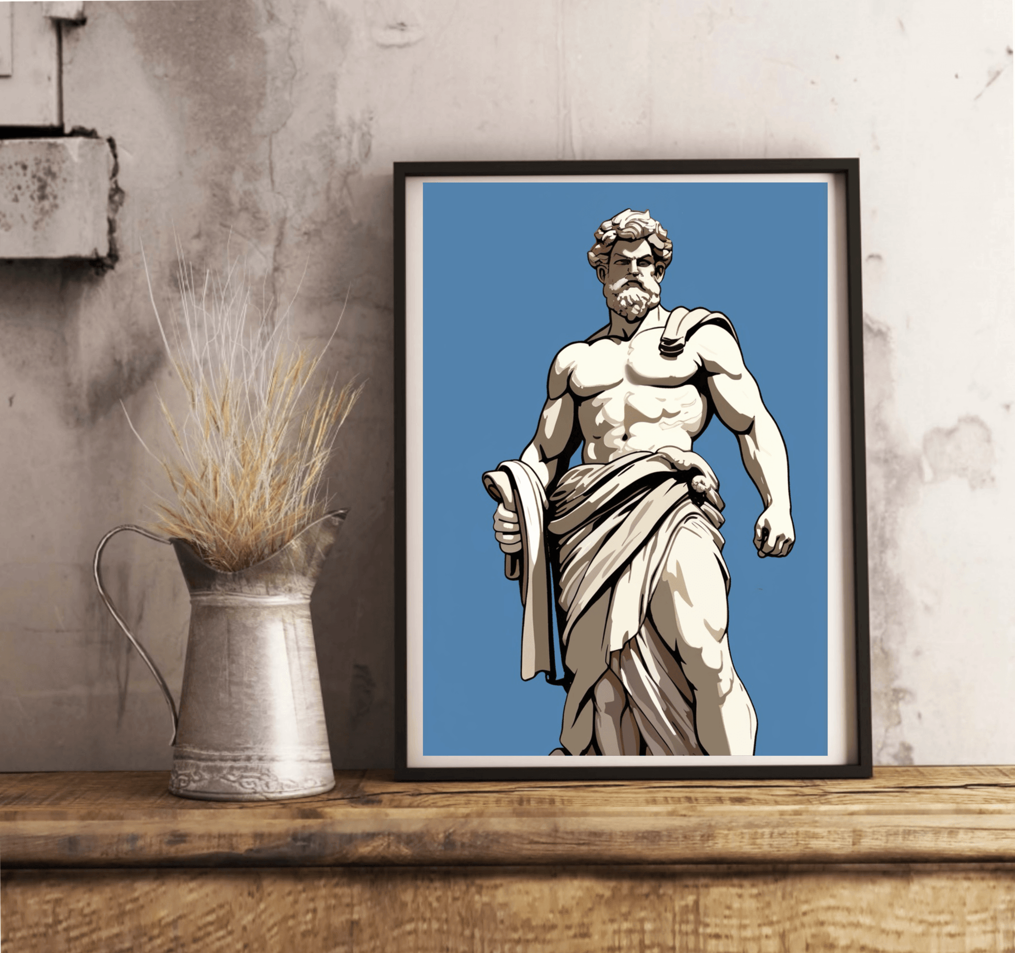 Greek Statue Art Print – Classical Blue Minimal Wall Decor