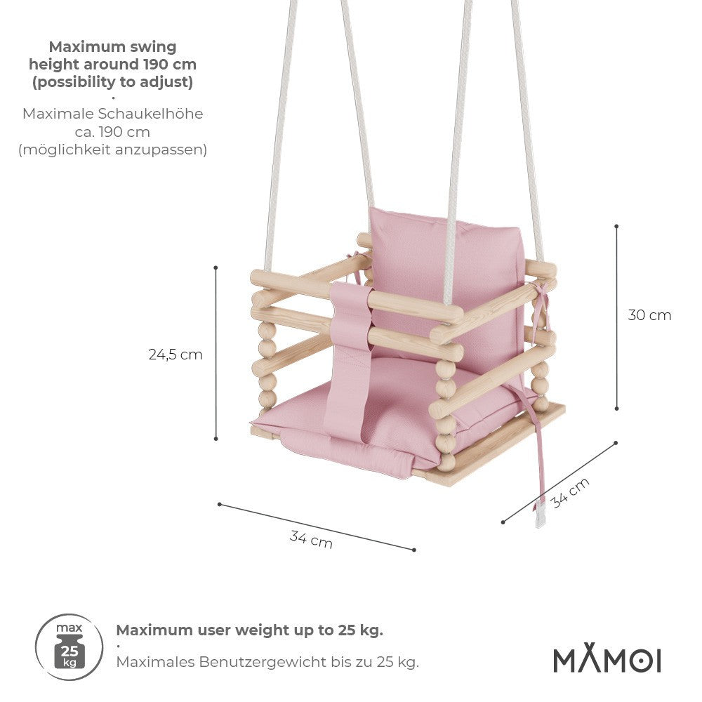 MAMOI® Baby swing Pink, Toddler sensory seat 3 in 1, Wooden door bouncer for kids, Indoor swings set, Chair from birth for toddlers age 1-3-2