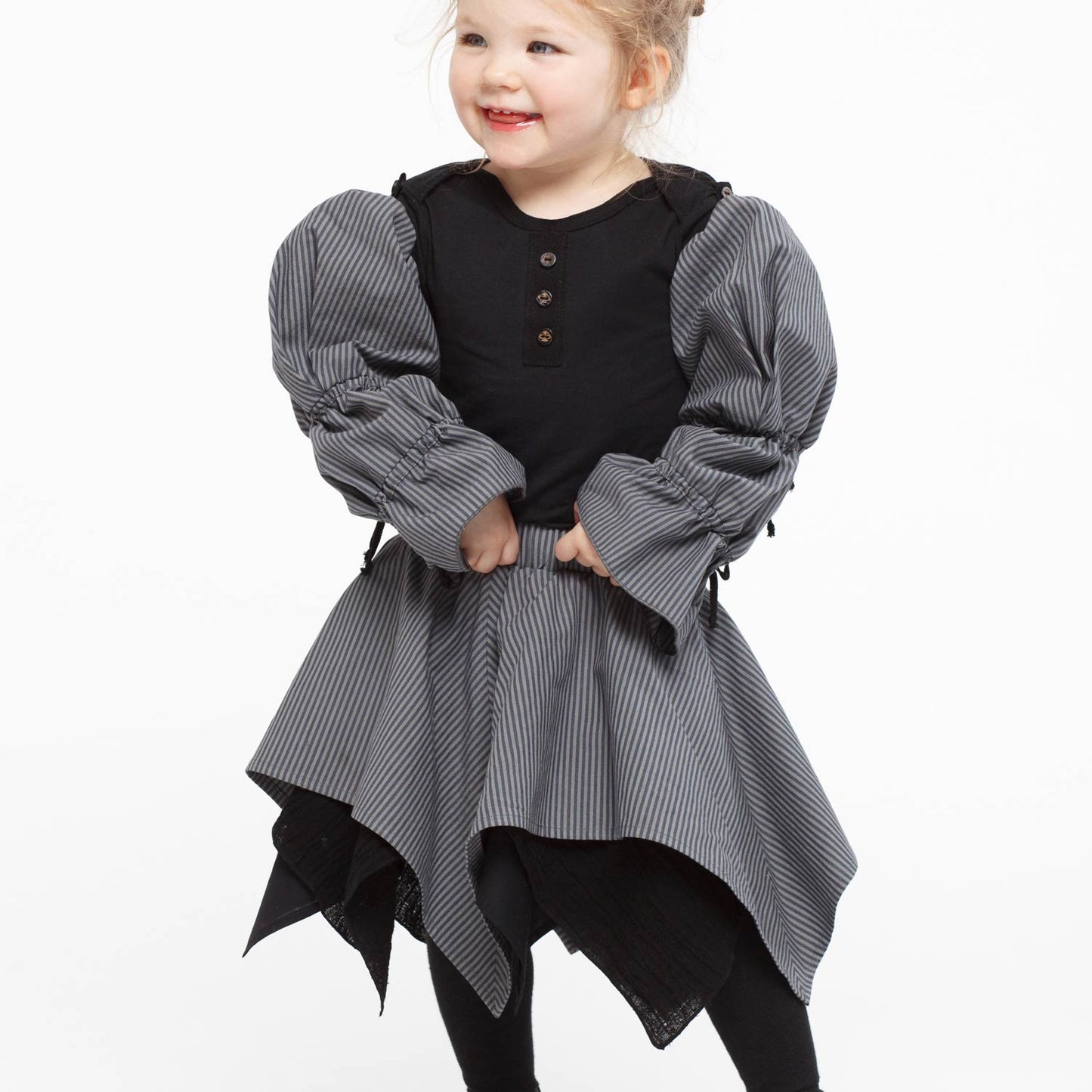 Handkerchief Skirt in Gray Stripes-1