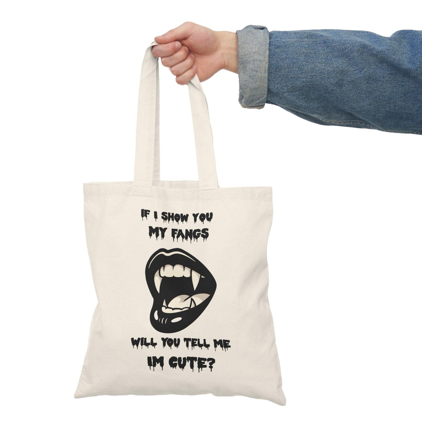 Cute Fangs Tote Bag – Minimal Vampire Teeth