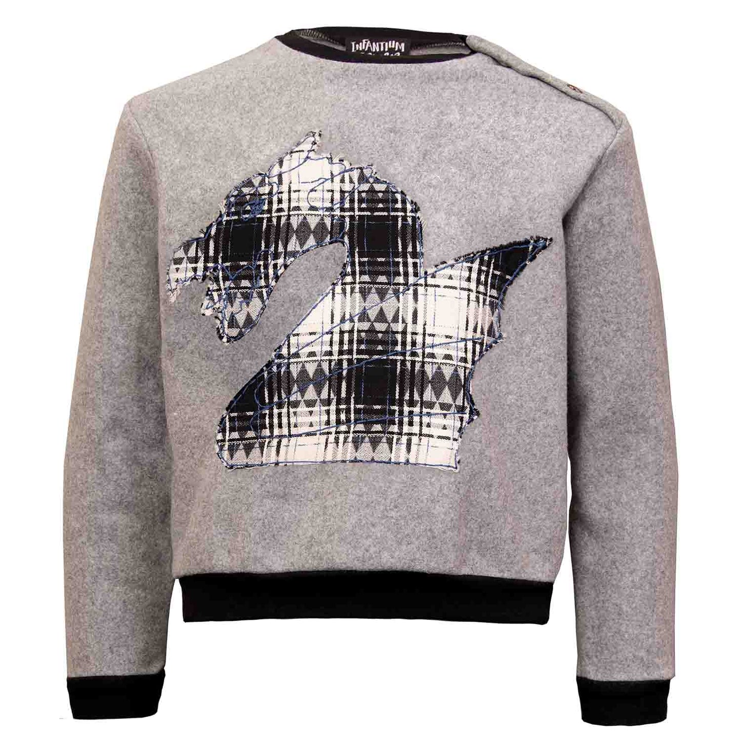 Grey Fleece Sweatshirt with Dragon Appliqué-0