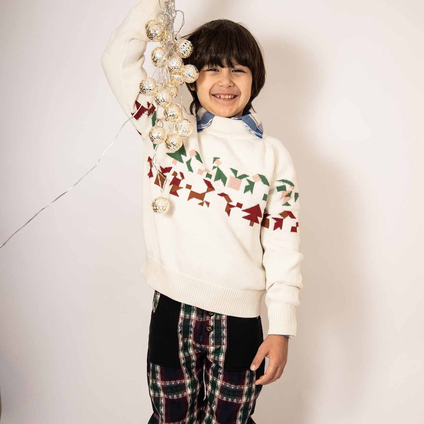 Kids Pants in Bordeaux and Green Tartan-1