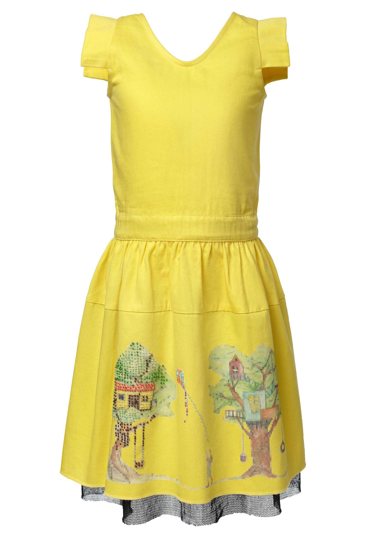 Yellow Embroidered Dress for Girls-4