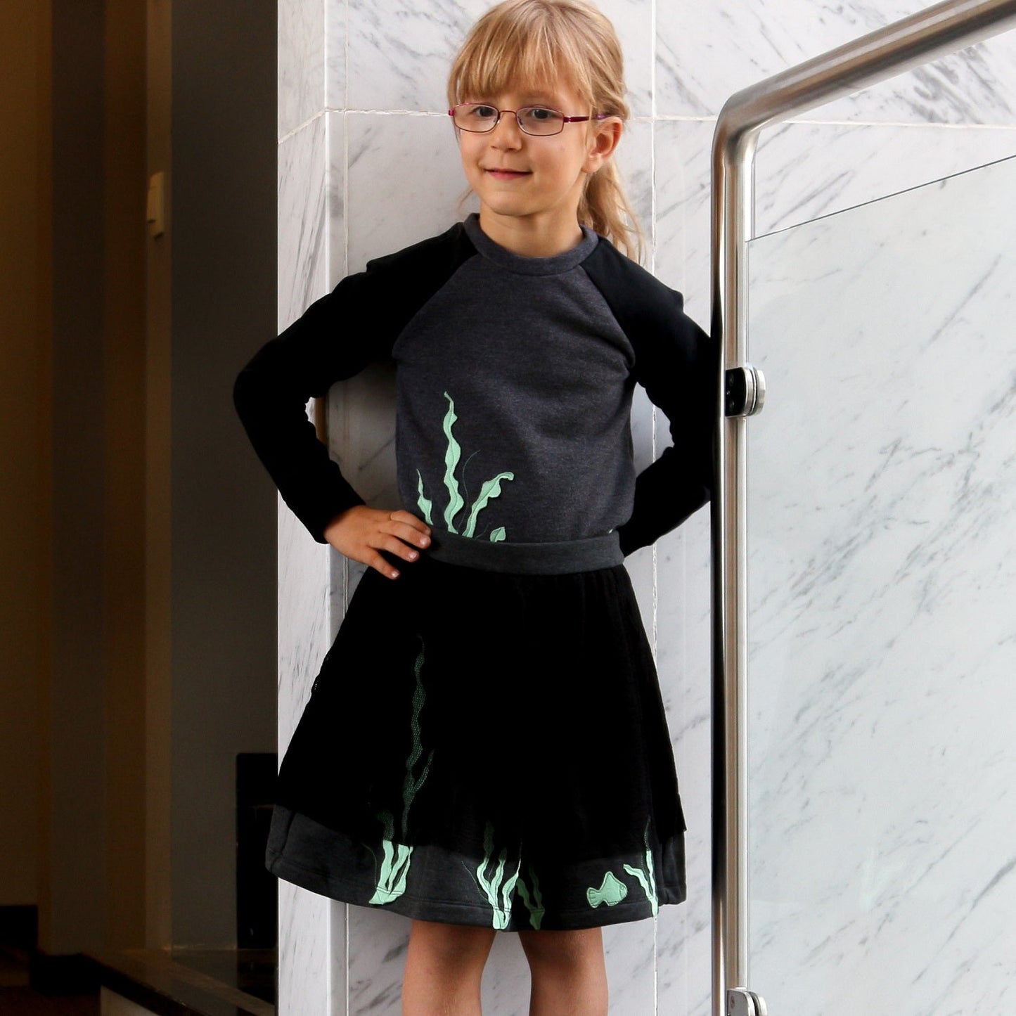 Jersey Skirt with Tulle and Marine Applications-1