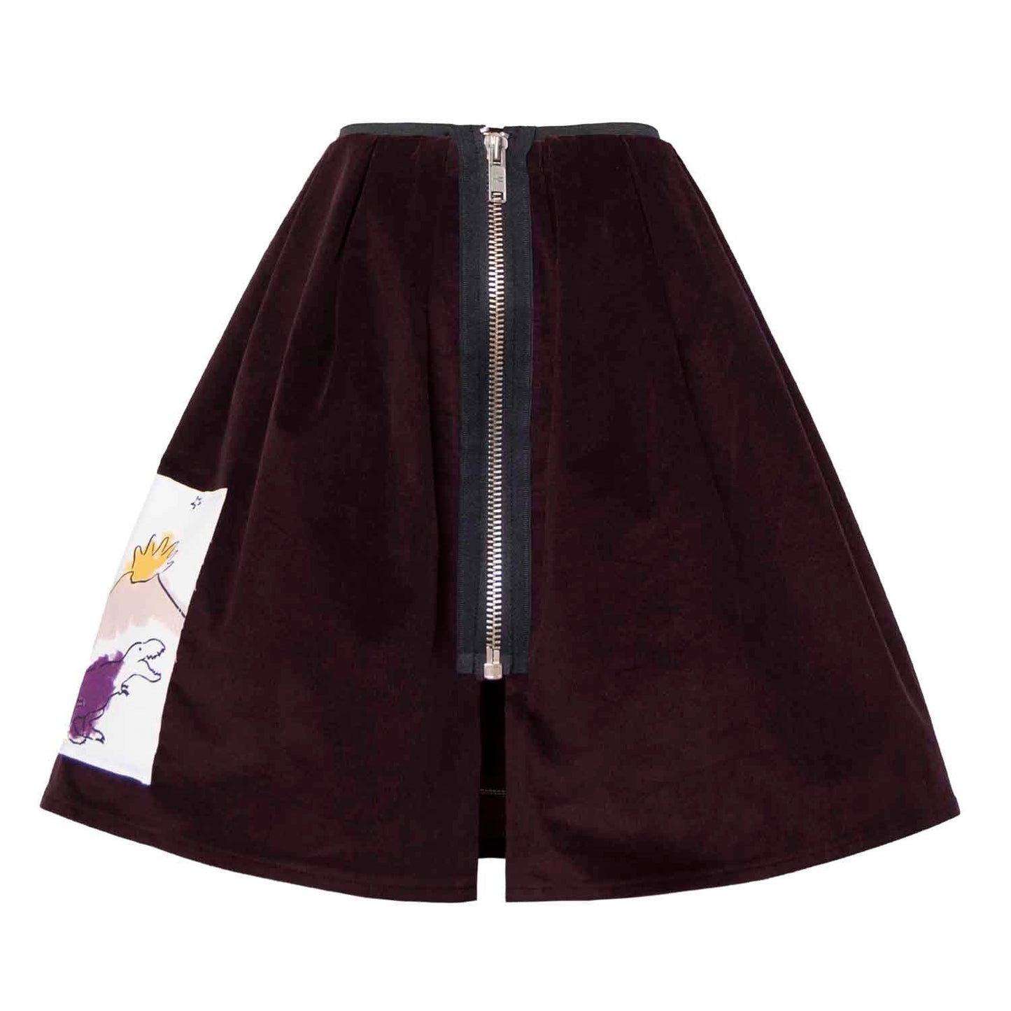 Velvet Skirt in Aubergine with Appliqué-3