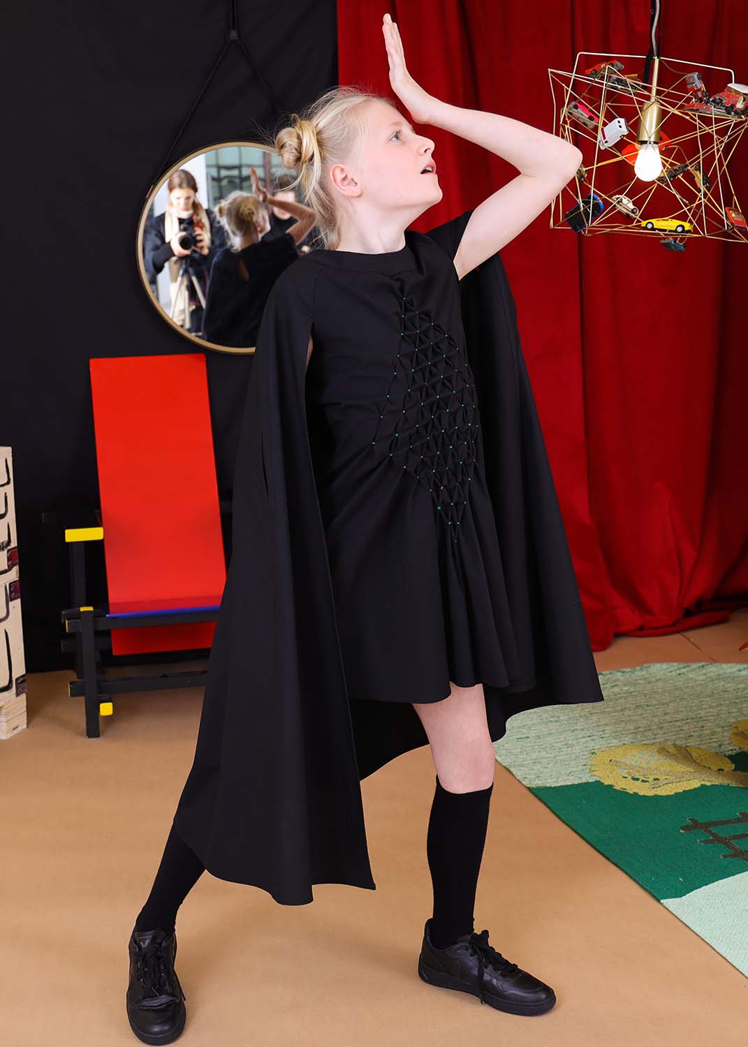 Black Cape Gown with Hand Smock-2