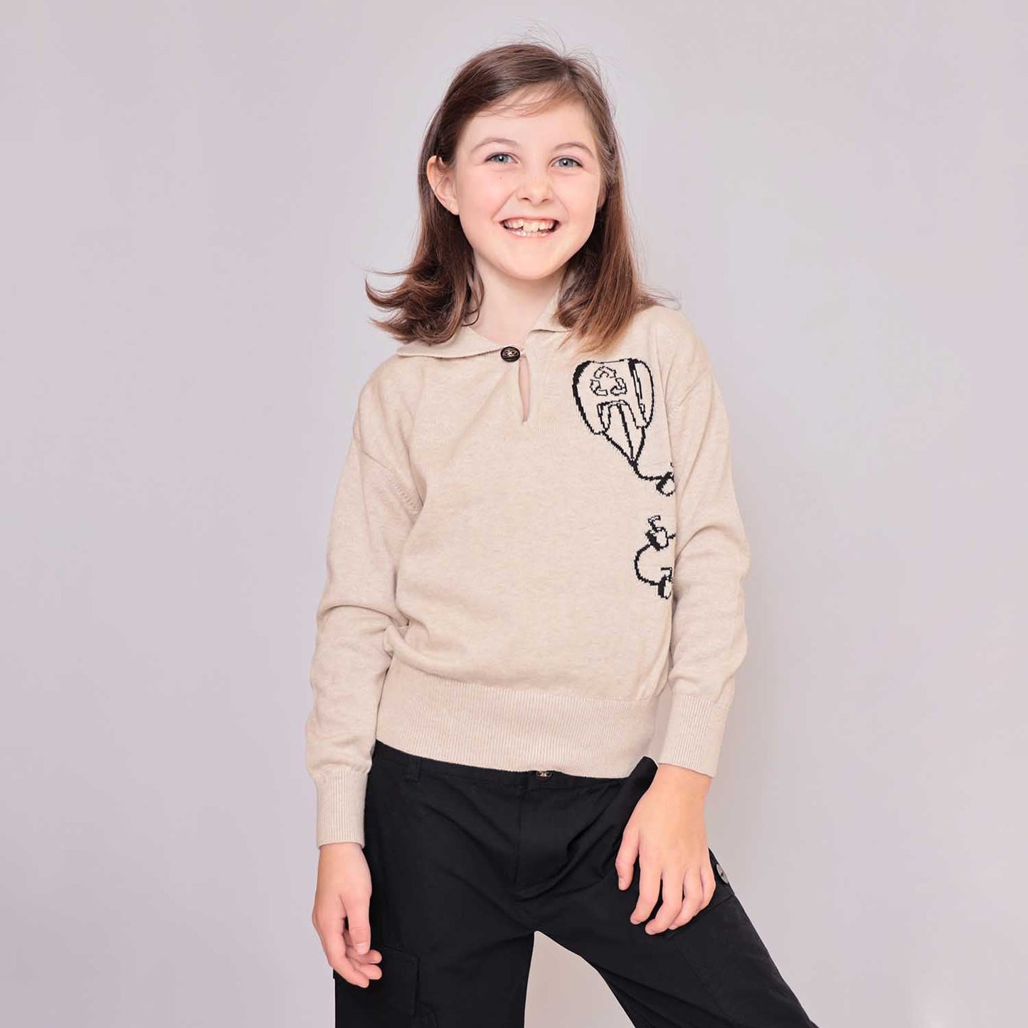 Beige Sweater with Kite for Kids-1