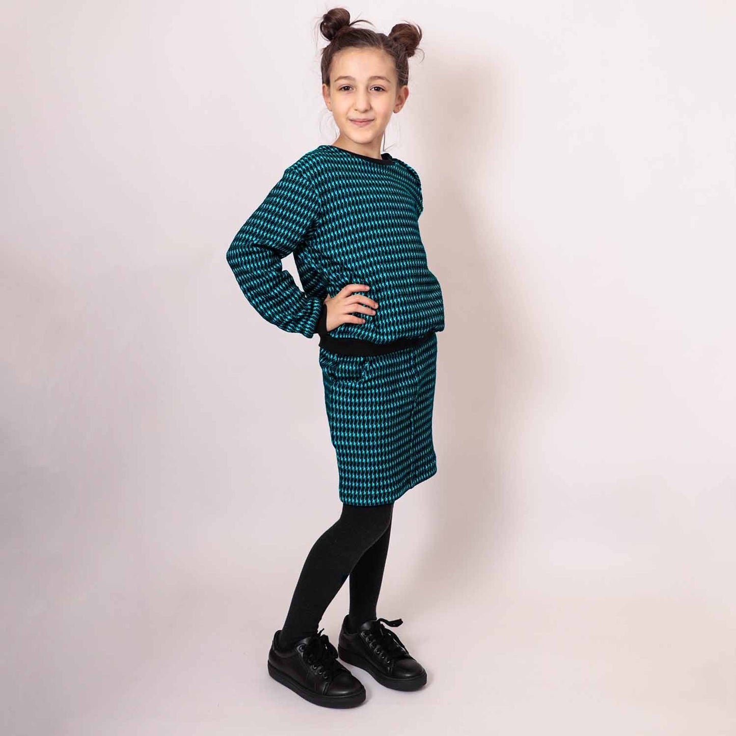 Kids Black and Blue pied de poule Mini Skirt-1