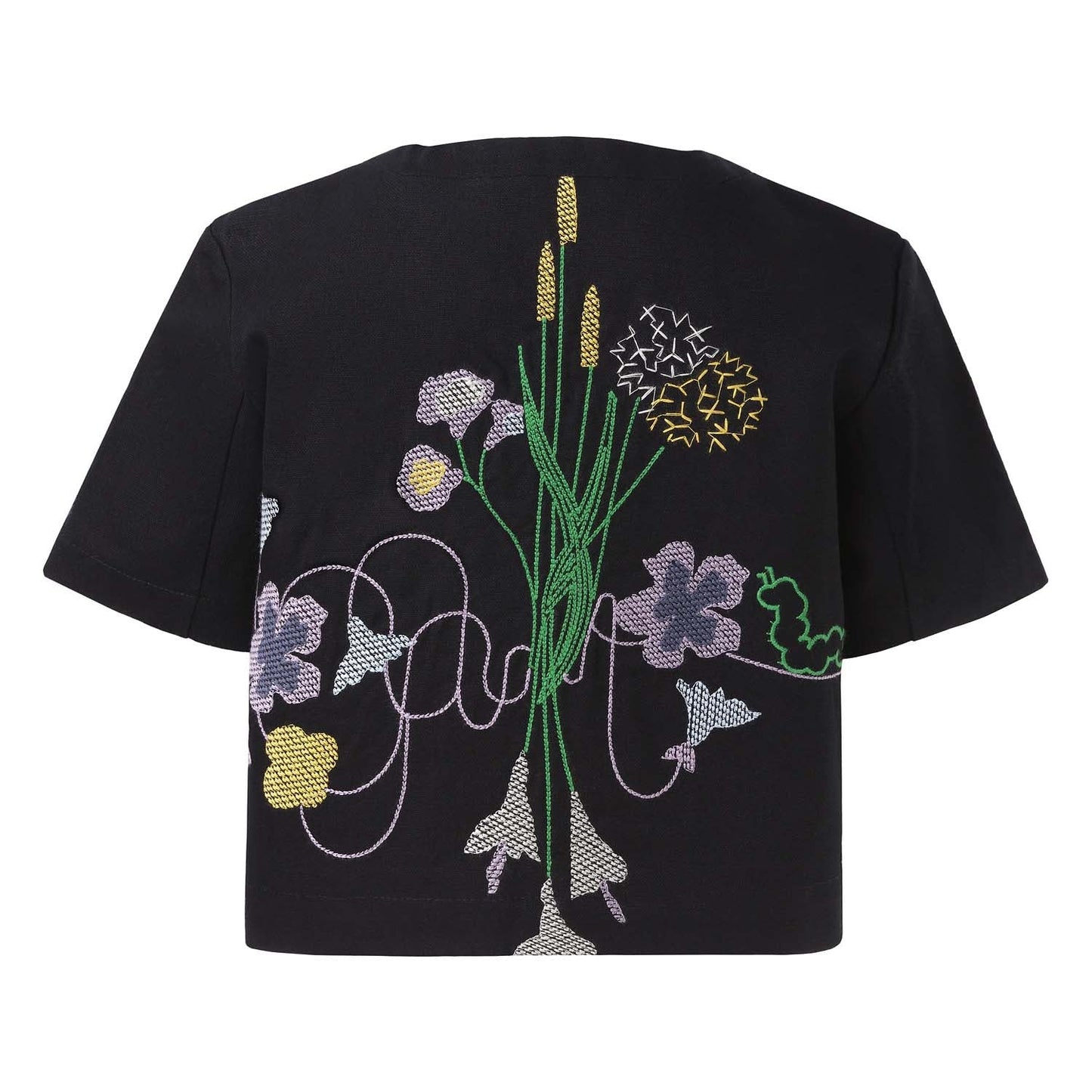 Black Crop Top with Floral Embroidery-2