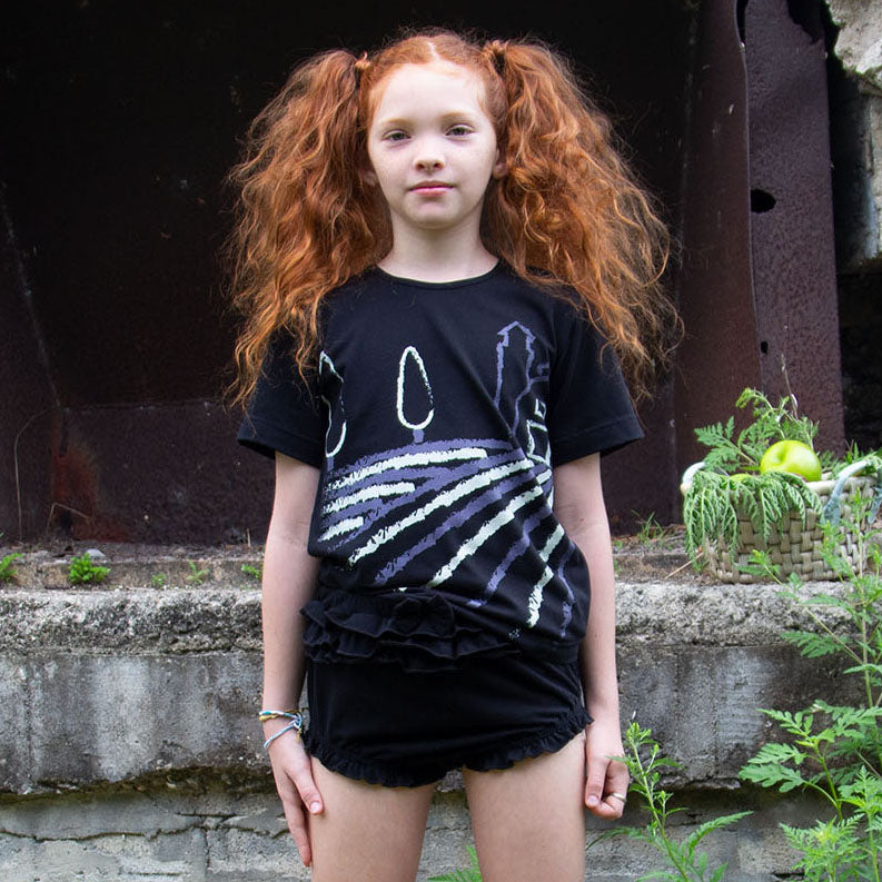 Short Sleeve Black T-Shirt with Toscana Print-2