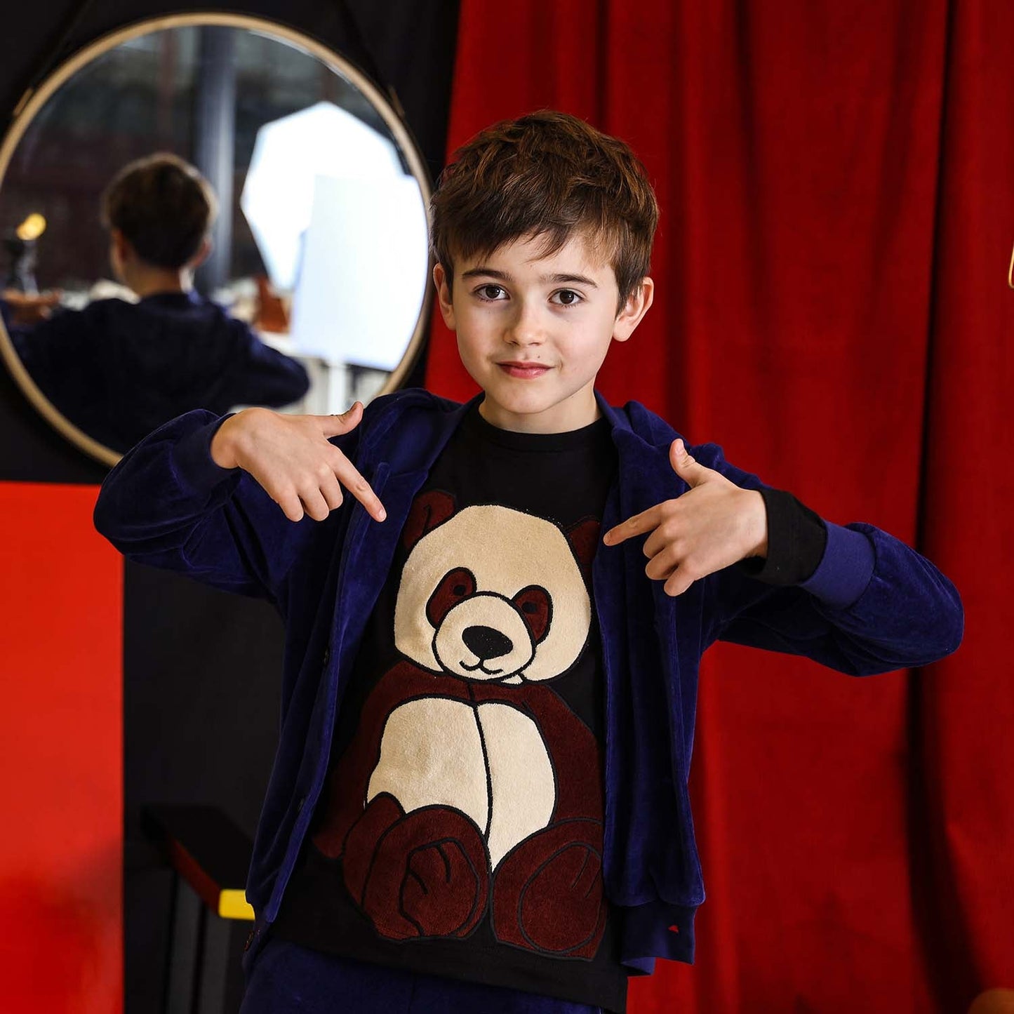 Kids Black Longsleeve Top with Panda Application-3