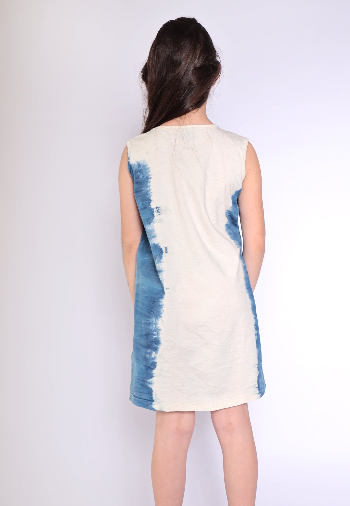Artisanal T-Shirt Dress Naturally Dyed Indigo with Hand Block Print-4