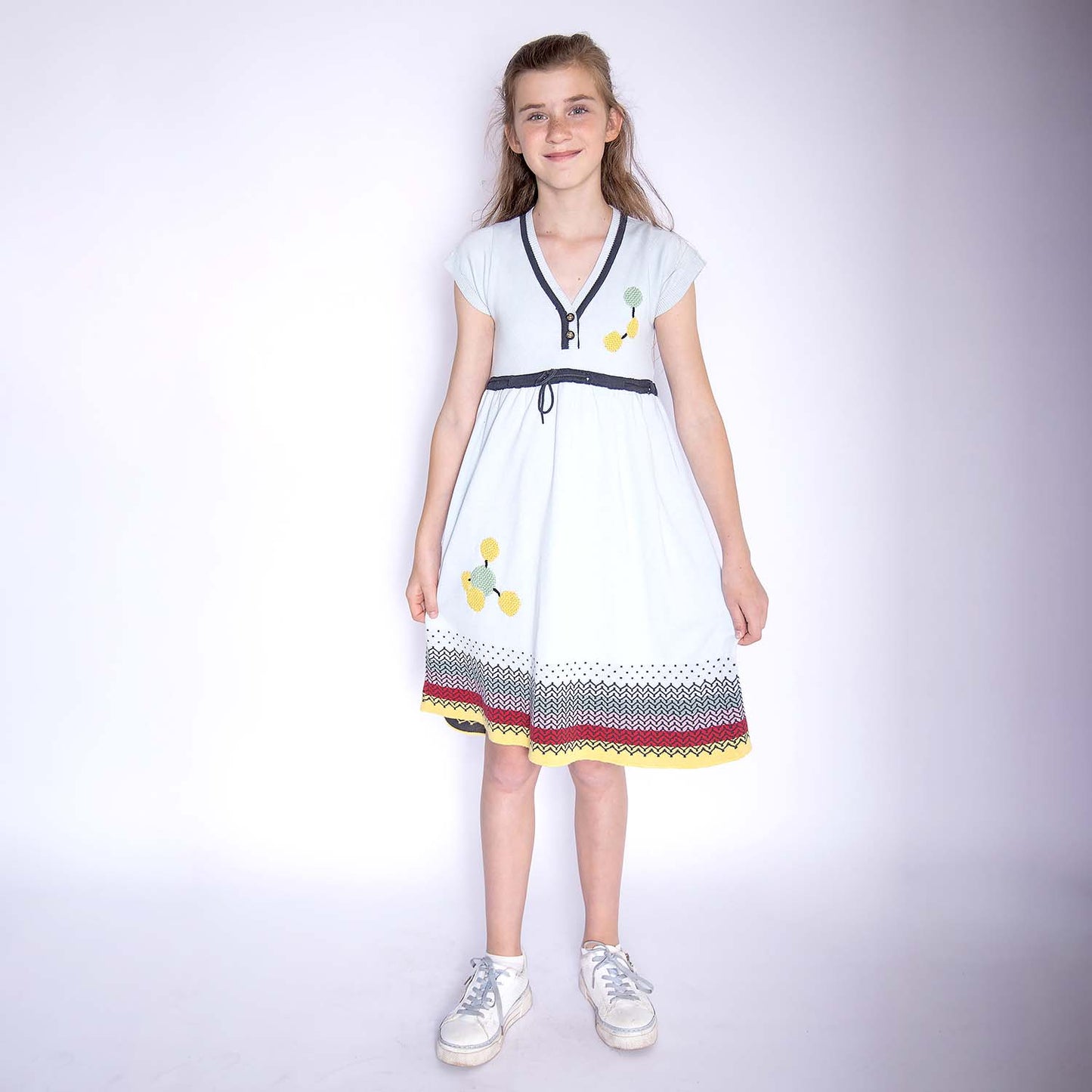 Blue Knitted Spring Dress for Girls-1