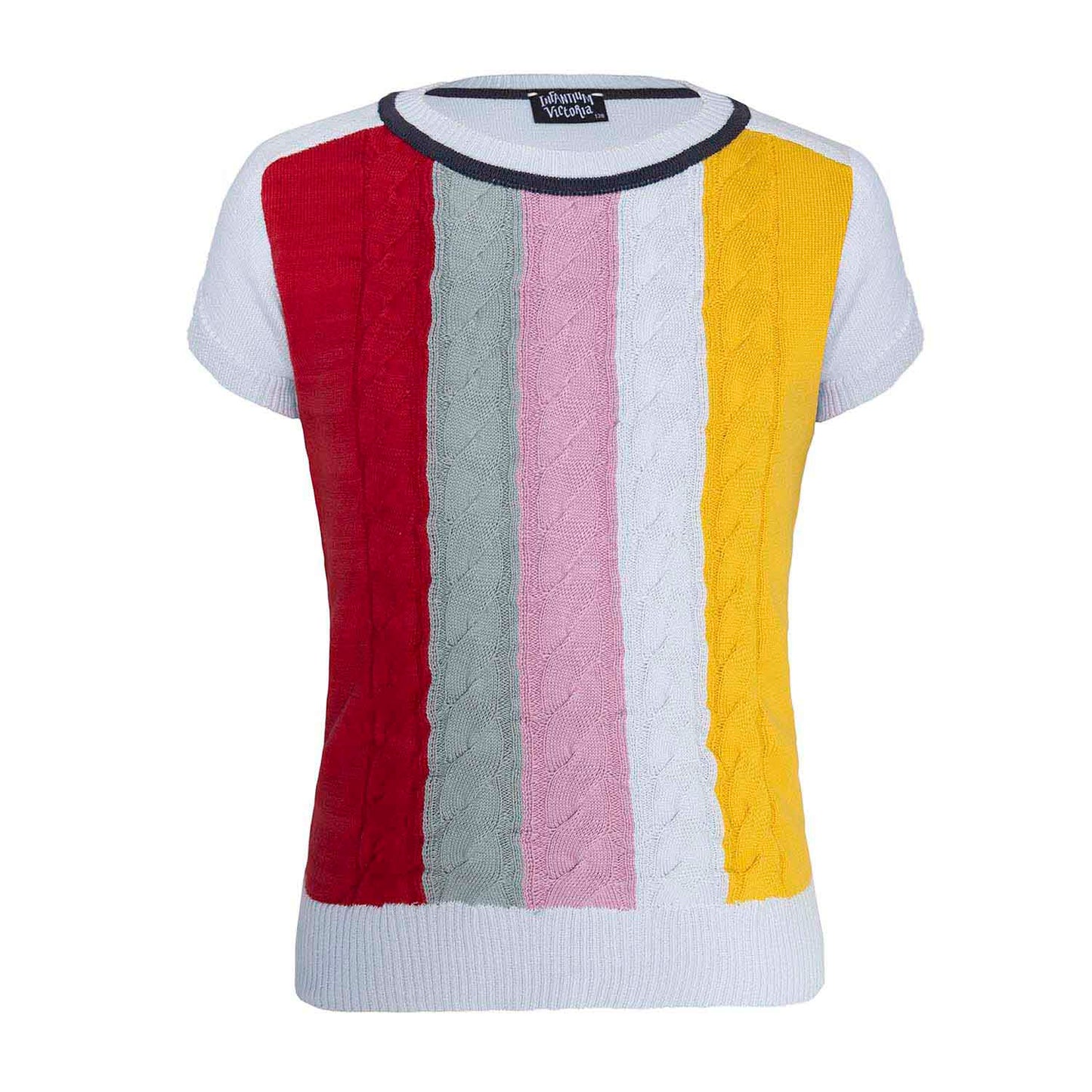 Blue Short Sleeve Cable Knit Top-0