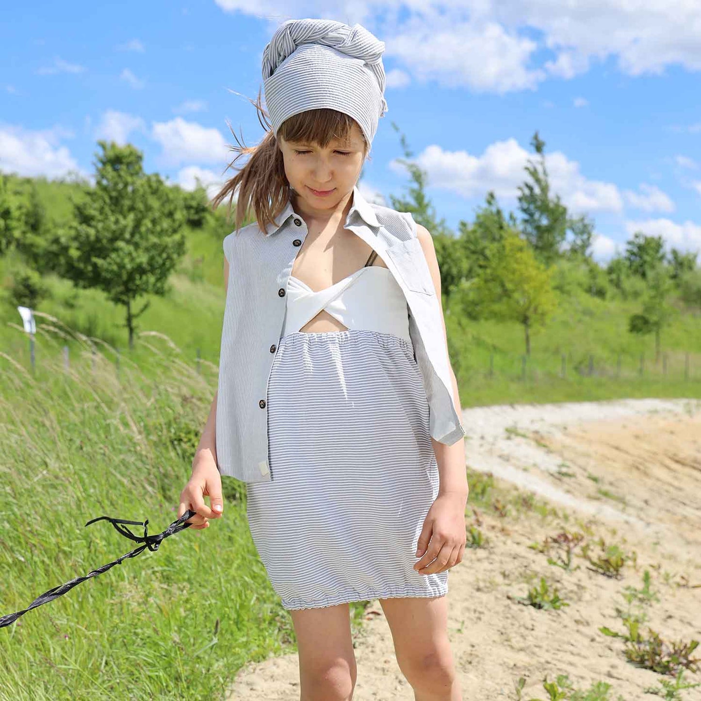 Girls Striped Strap Dress-1