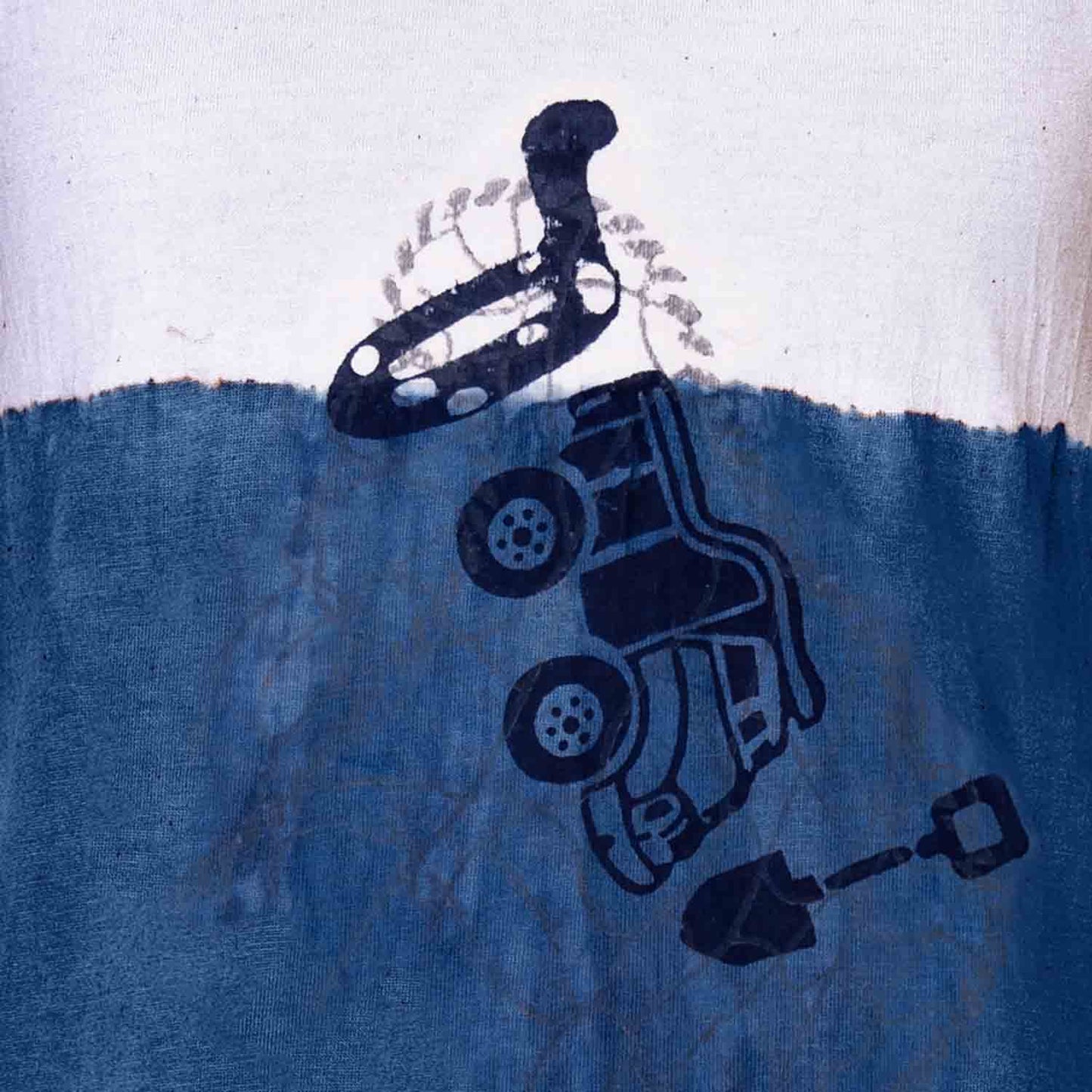 Artisanal T-Shirt Naturally Dyed with Indigo and Toy Block Print-1
