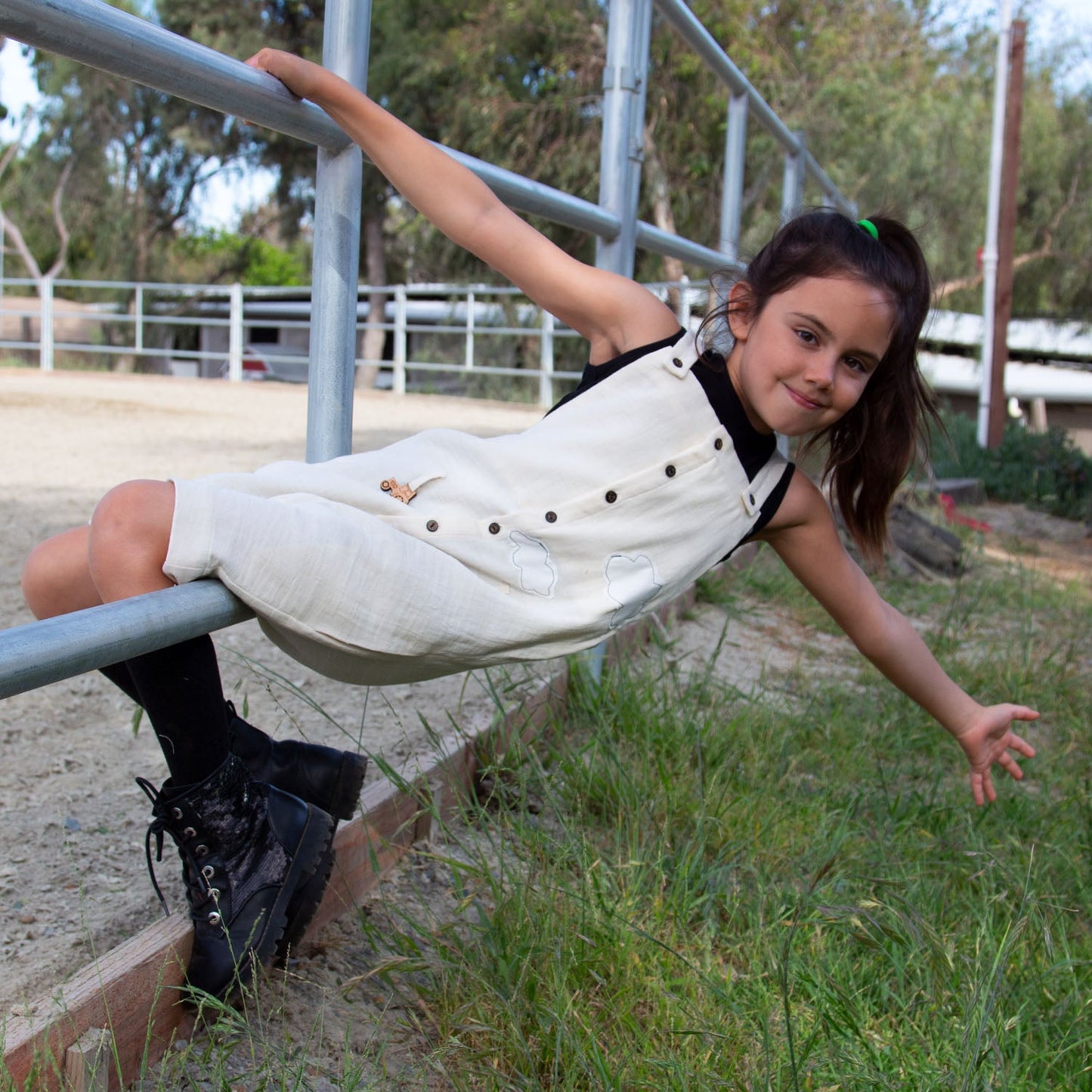 Kids' Cotton Farmer Dungaree in Off-white-2