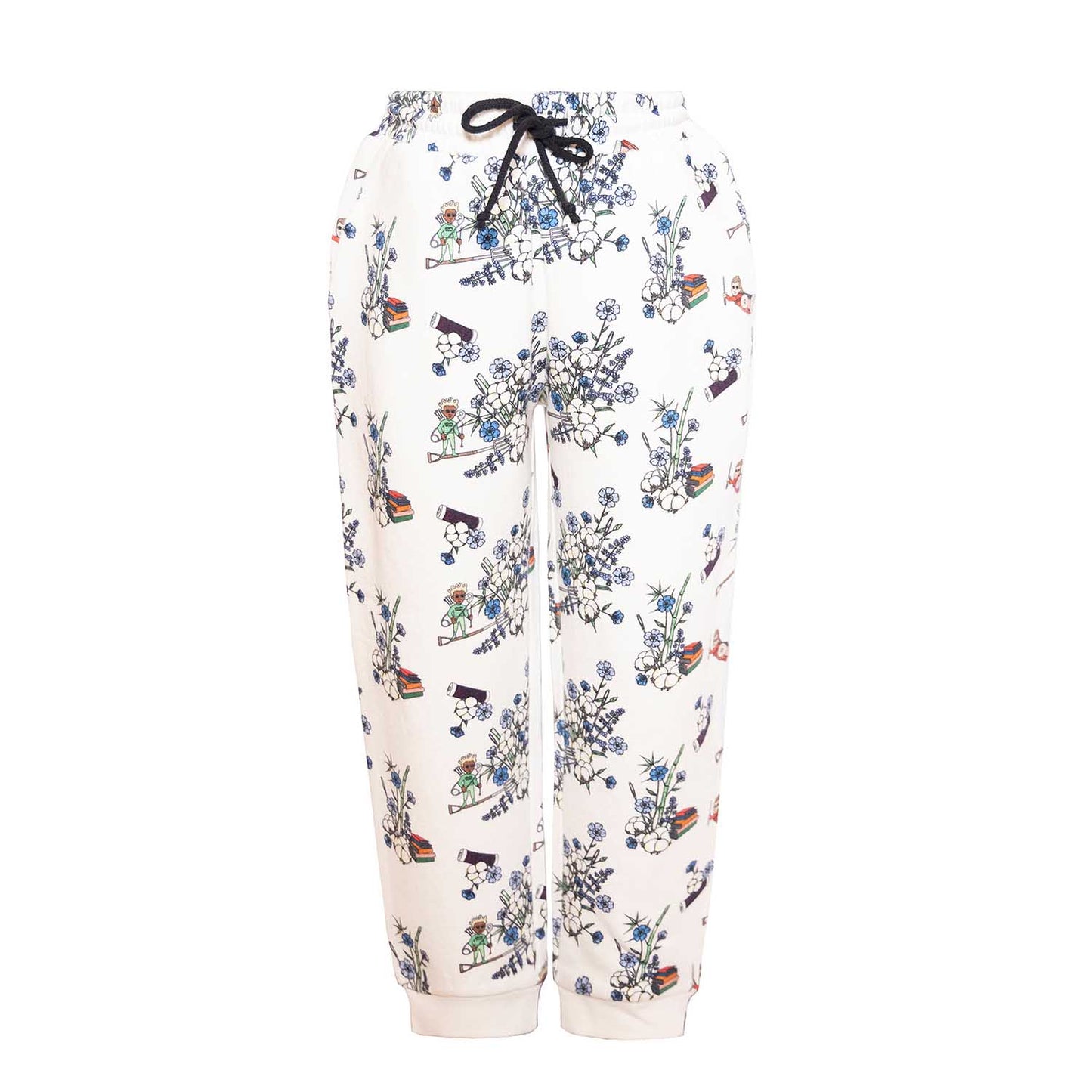 Boys and Girls Sweatpants in White Print-0