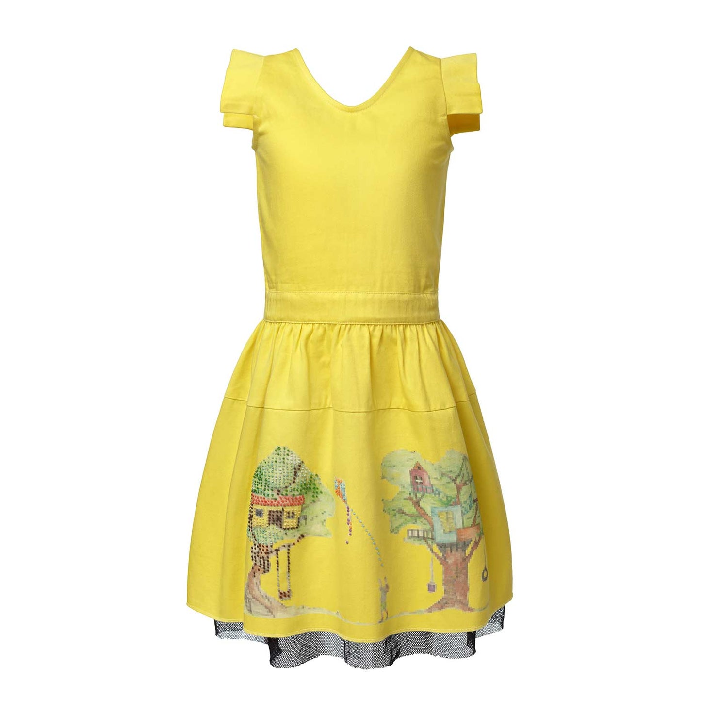 Yellow Embroidered Dress for Girls-0
