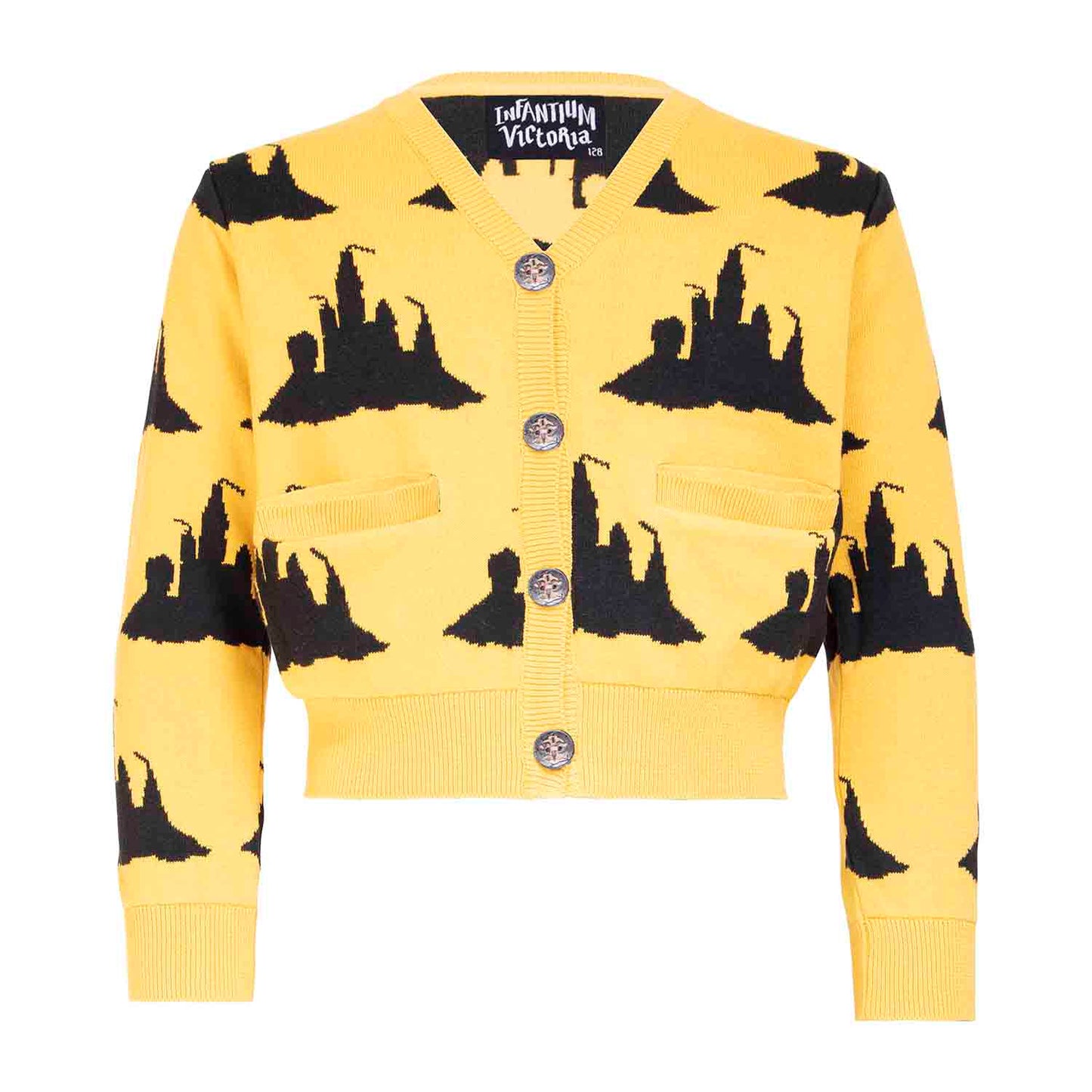 Yellow Knitted Girls and Boys Cardigan with Beach Castle-0