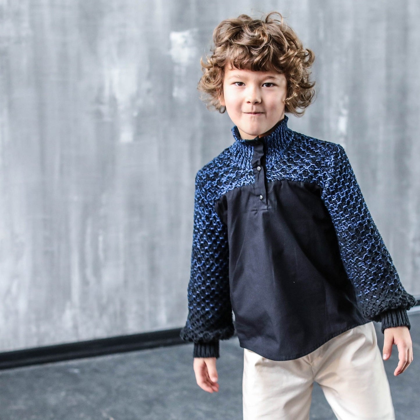 Black Shirt with Knitwear - Organic Cotton-1