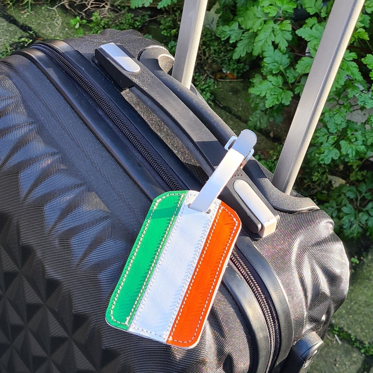 Leather Luggage Tag - Orange White & Green - Ireland-1