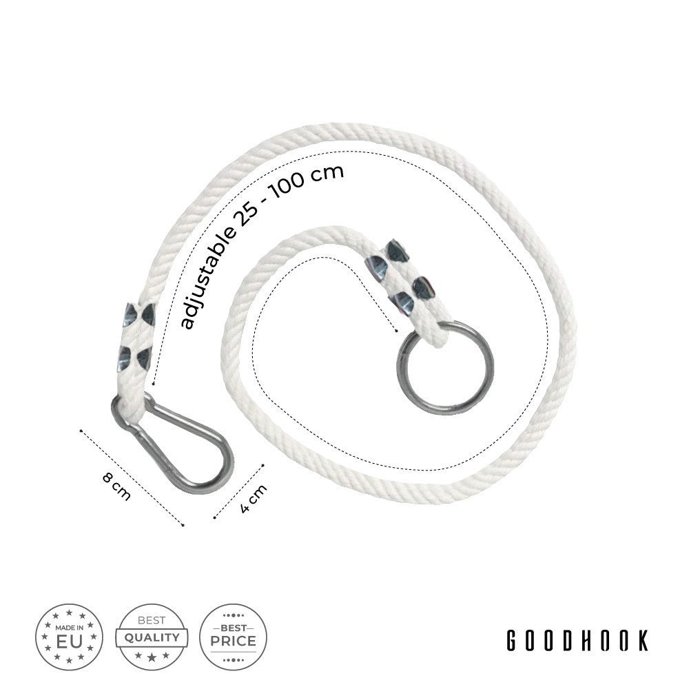 MAMOI® Swing rope 50 kg | 2 x extension of swing rope with metal snap hood | 100% ECO natural rope with snap hook | Made in EU-2