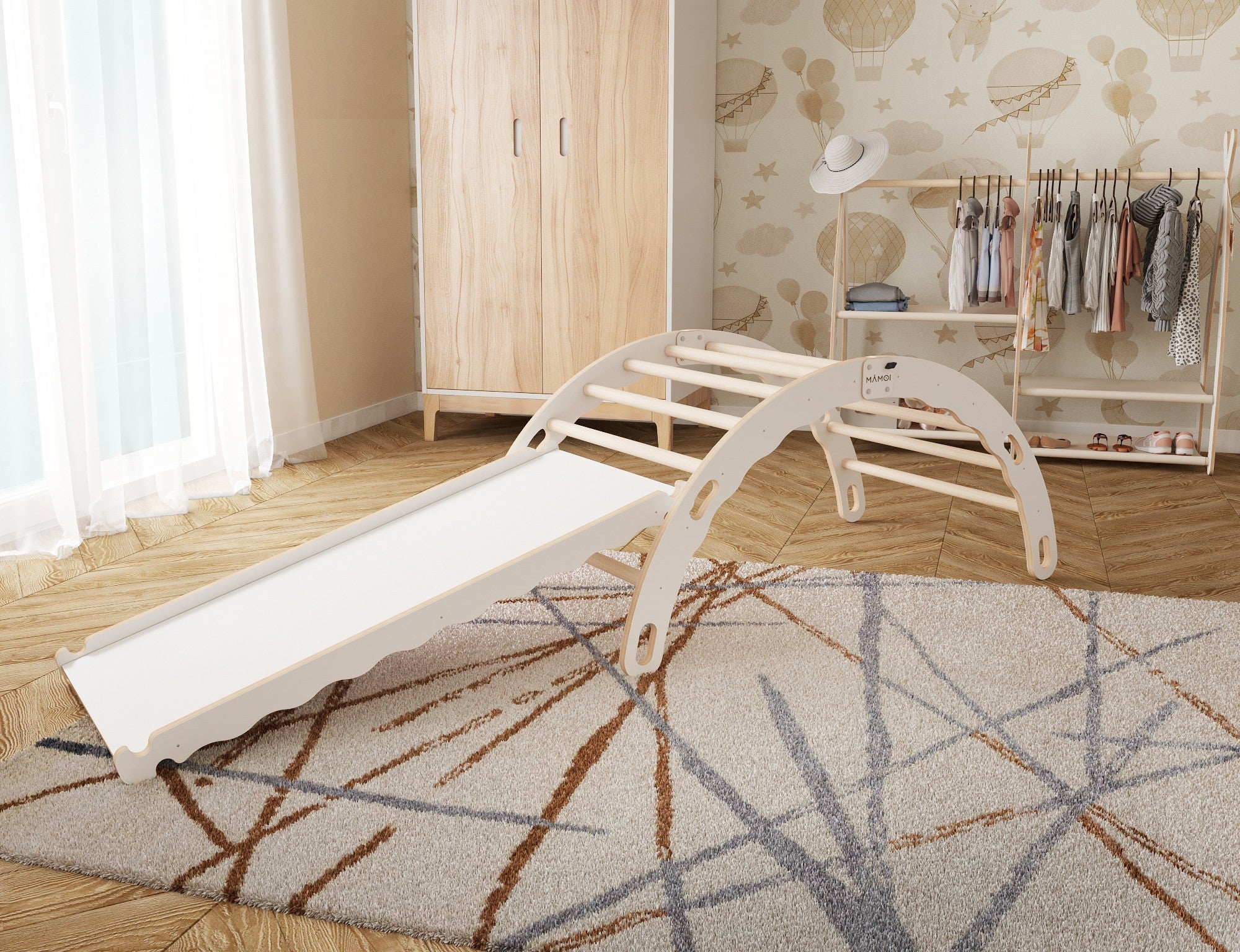 MAMOI® Indoor climbing frame for toddlers, Wooden baby gym with slide, Play gym rocker toys made of wood for toddler, Rockers montessori climbing frame age 1-3-2