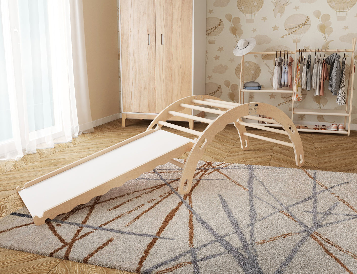 MAMOI® Indoor climbing frame for toddlers, Wooden baby gym with slide, Play gym rocker toys made of wood for toddler, Rockers montessori climbing frame age 1-3-2