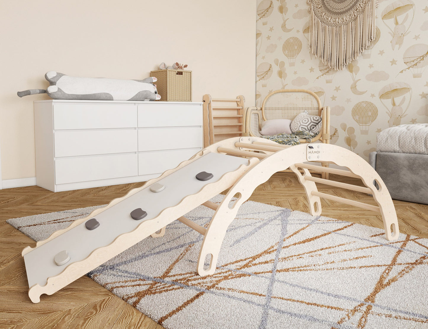 MAMOI® Indoor climbing frame for toddlers, Wooden baby gym with slide, Play gym rocker toys made of wood for toddler, Rockers montessori climbing frame age 1-3-1