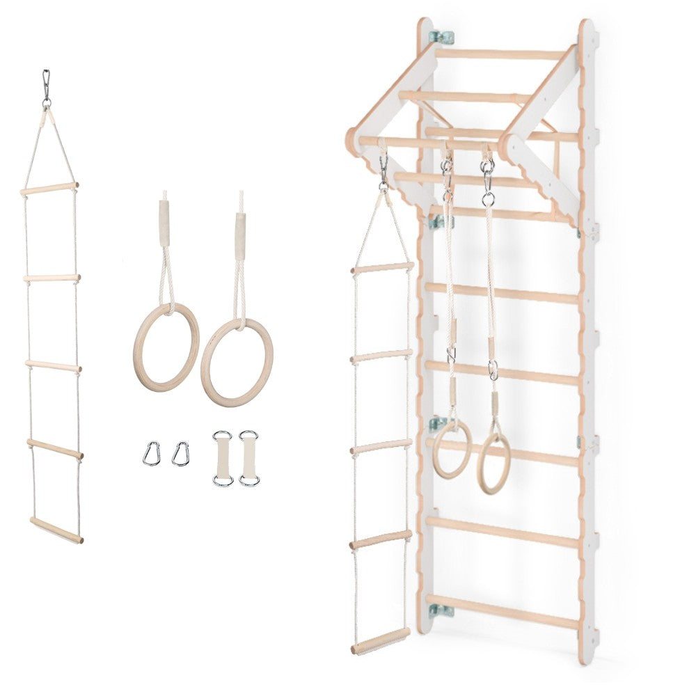MAMOI® Swedish ladder, Wooden gorilla gym for kids, Indoor baby climbing frame for toddlers, Monkey bars and play gym, Childrens climbing wall, Gymnastics bar and equipment for home-0