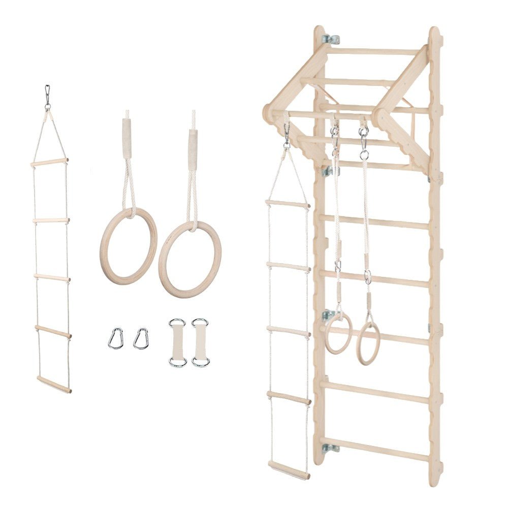 MAMOI® Swedish ladder, Wooden gorilla gym for kids, Indoor baby climbing frame for toddlers, Monkey bars and play gym, Childrens climbing wall, Gymnastics bar and equipment for home - mezetto