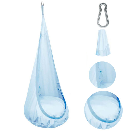 MAMOI® Swing hanging chair Blue, Indoor hammock, Sensory swing seat for bedroom for kids, Child door swinging nest for autism, Garden egg swings for children-0