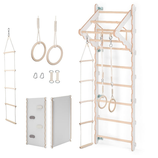 MAMOI® Swedish ladder, Wooden gorilla gym for kids, Indoor baby climbing frame for toddlers, Monkey bars and play gym, Childrens climbing wall, Gymnastics bar and equipment for home-0