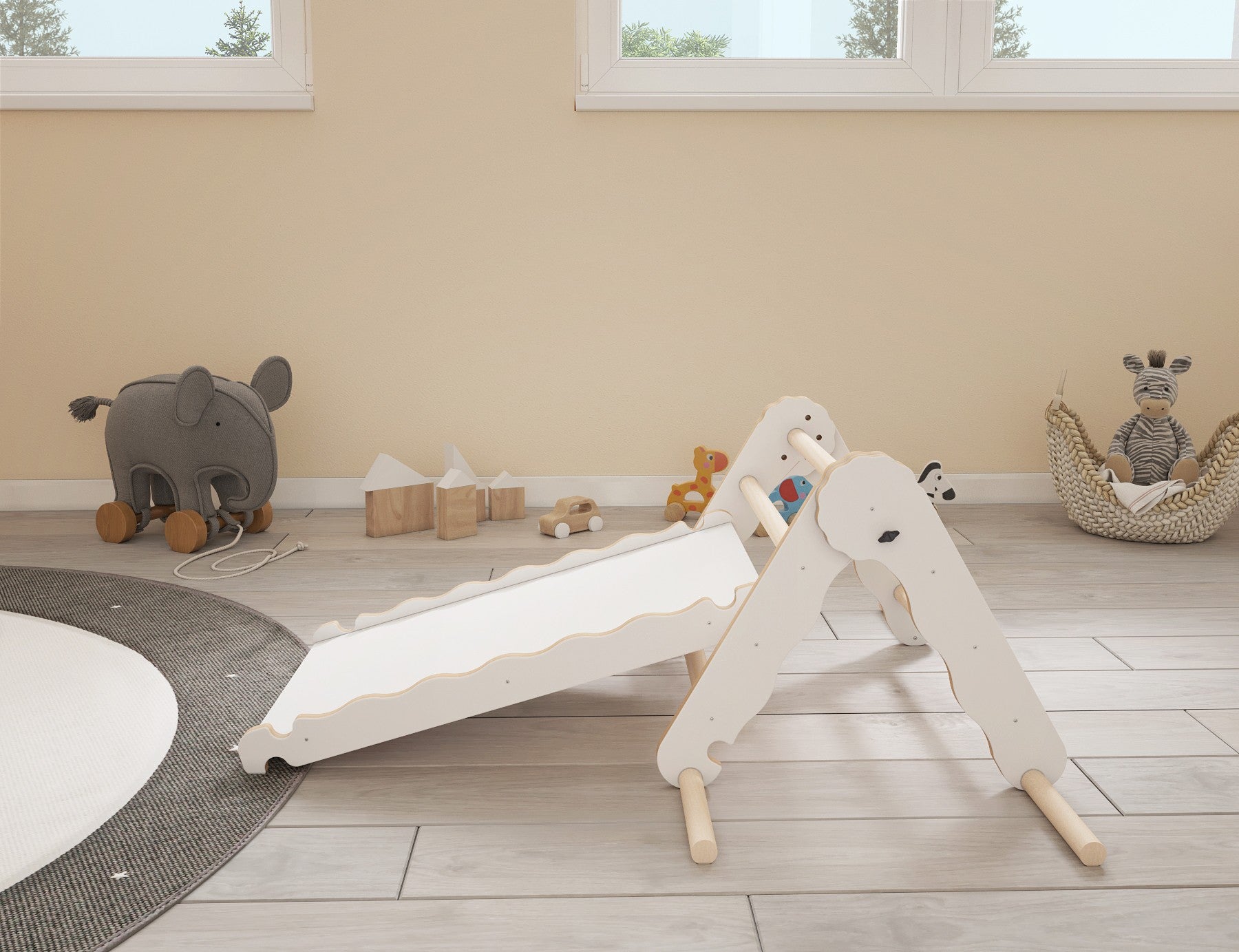 MAMOI® Indoor climbing triangle with slide for kids, Baby climbing frame, Wooden toddler gym for children outside and outdoor, Frames and slides, montessori toys for toddlers age 1-3-1