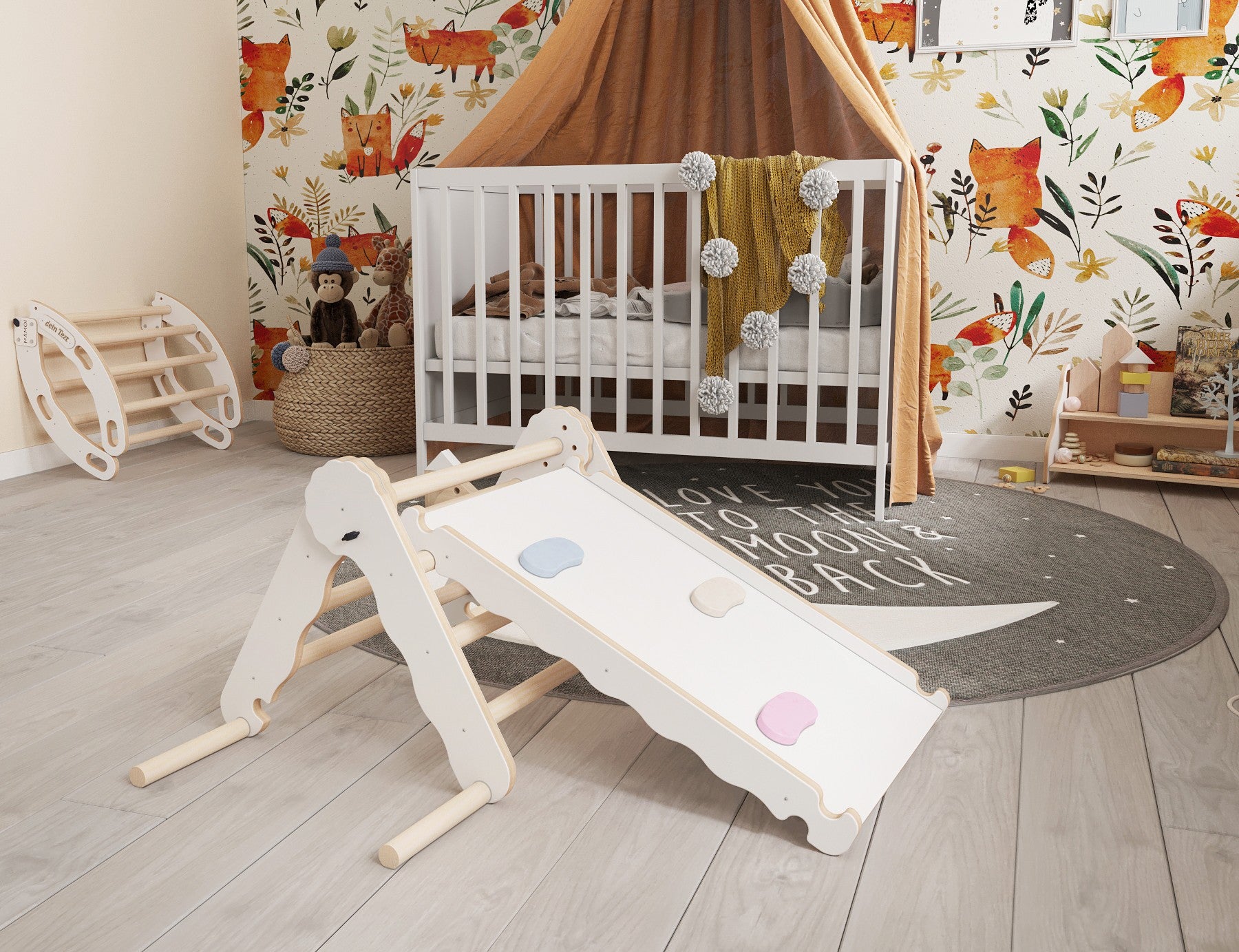 MAMOI® Indoor climbing triangle with slide for kids, Baby climbing frame, Wooden toddler gym for children outside and outdoor, Frames and slides, montessori toys for toddlers age 1-3-2