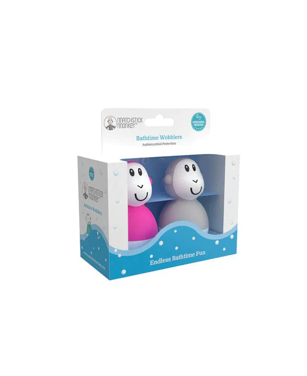 Matchstick Monkey Bathtime Wobblers - Pink & Cool Grey