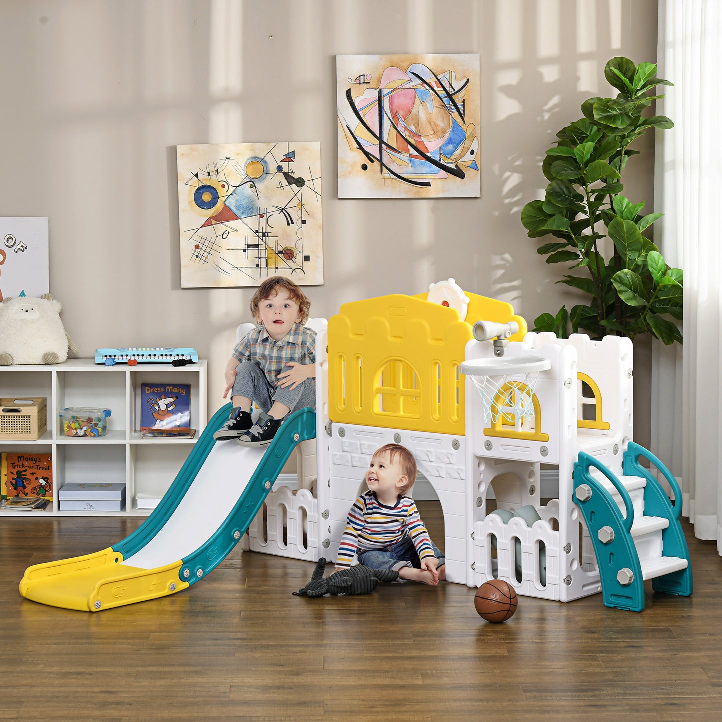 7 in 1 Toddler Slide for 1-3 Years with Basketball Hoop by AIYAPLAY-8